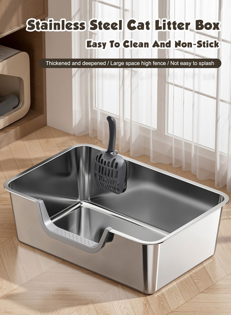 Kidle Stainless Steel Cat Litter Box with Scoop Metal Kitten Litter Pan Cats Toilet Splash-Proof and Non-Stick Easy to Clean - Image 4